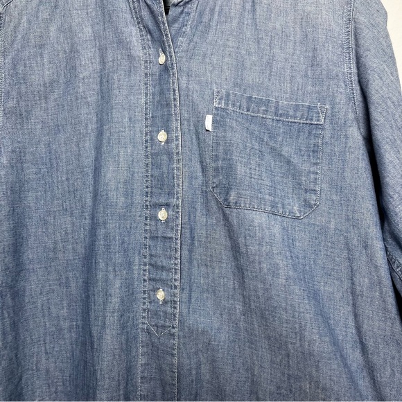 VTG Levi's Women Chambray Tunic Top Large Henley Popover Long Sleeve Coastal - Picture 8 of 12